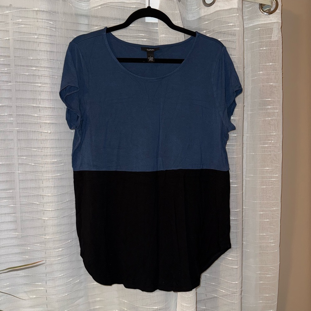 Alfani Blue and Black Short Sleeve Top